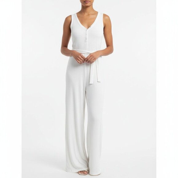 NWT Bobi Los Angeles Cream Ribbed Belted Sleeveless Jumpsuit – Women’s Small - Picture 1 of 6